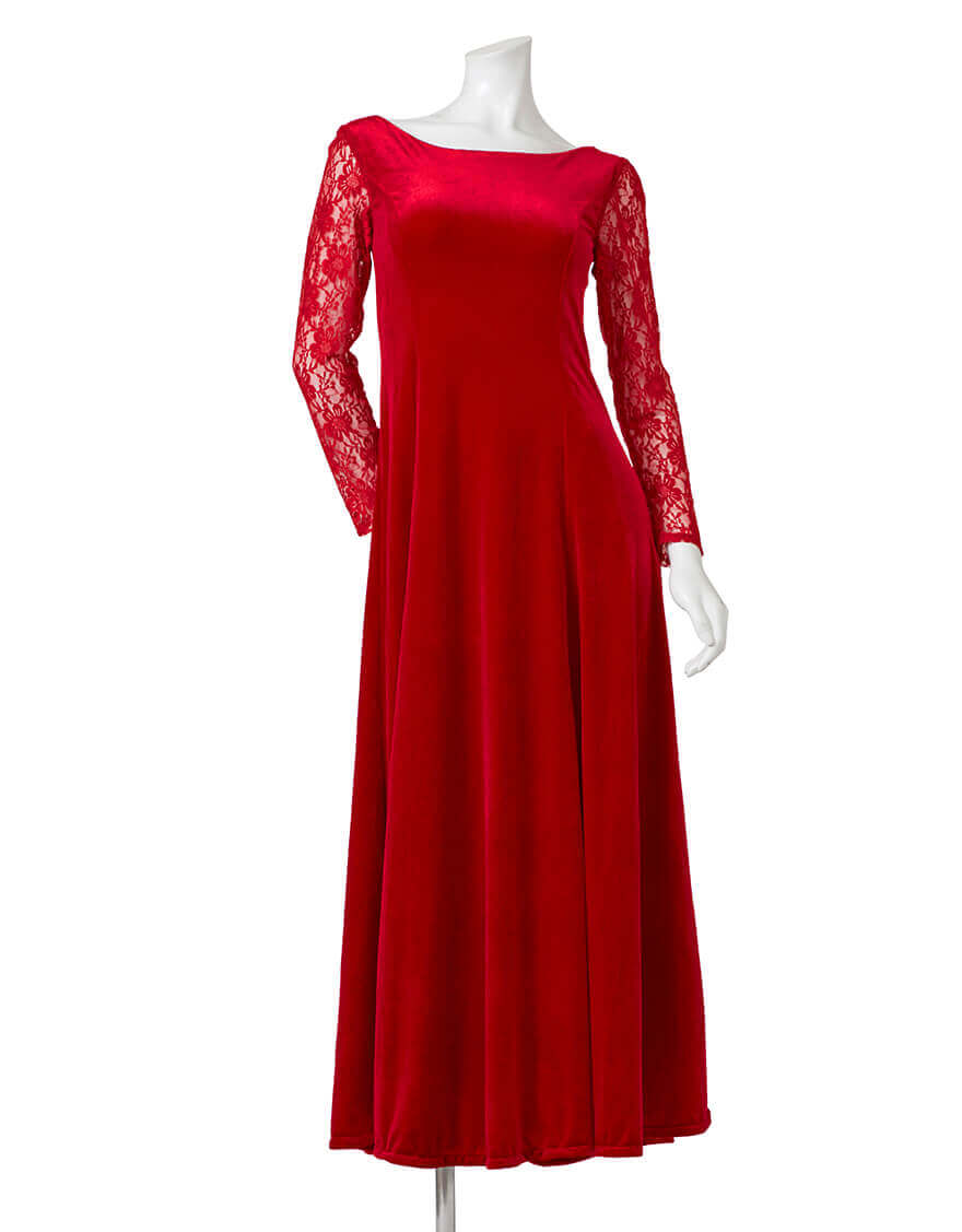 レースロングスリーブベロアドレス（レッド） – 【公式】フラダンス