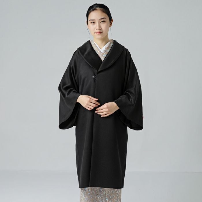 カシミヤ混二重ケープマント K-35951A 【ブラック】 フリーサイズ 防寒