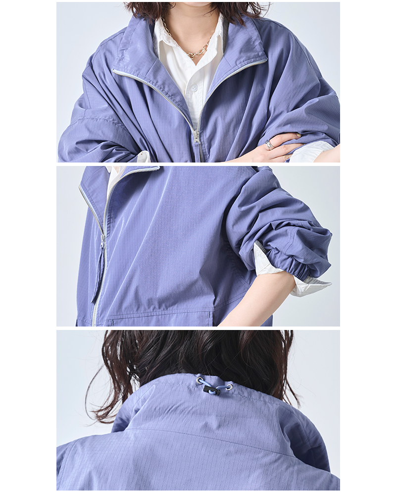 kha:ki カーキ ライト リップストップ スタンドカラー ジップアップ