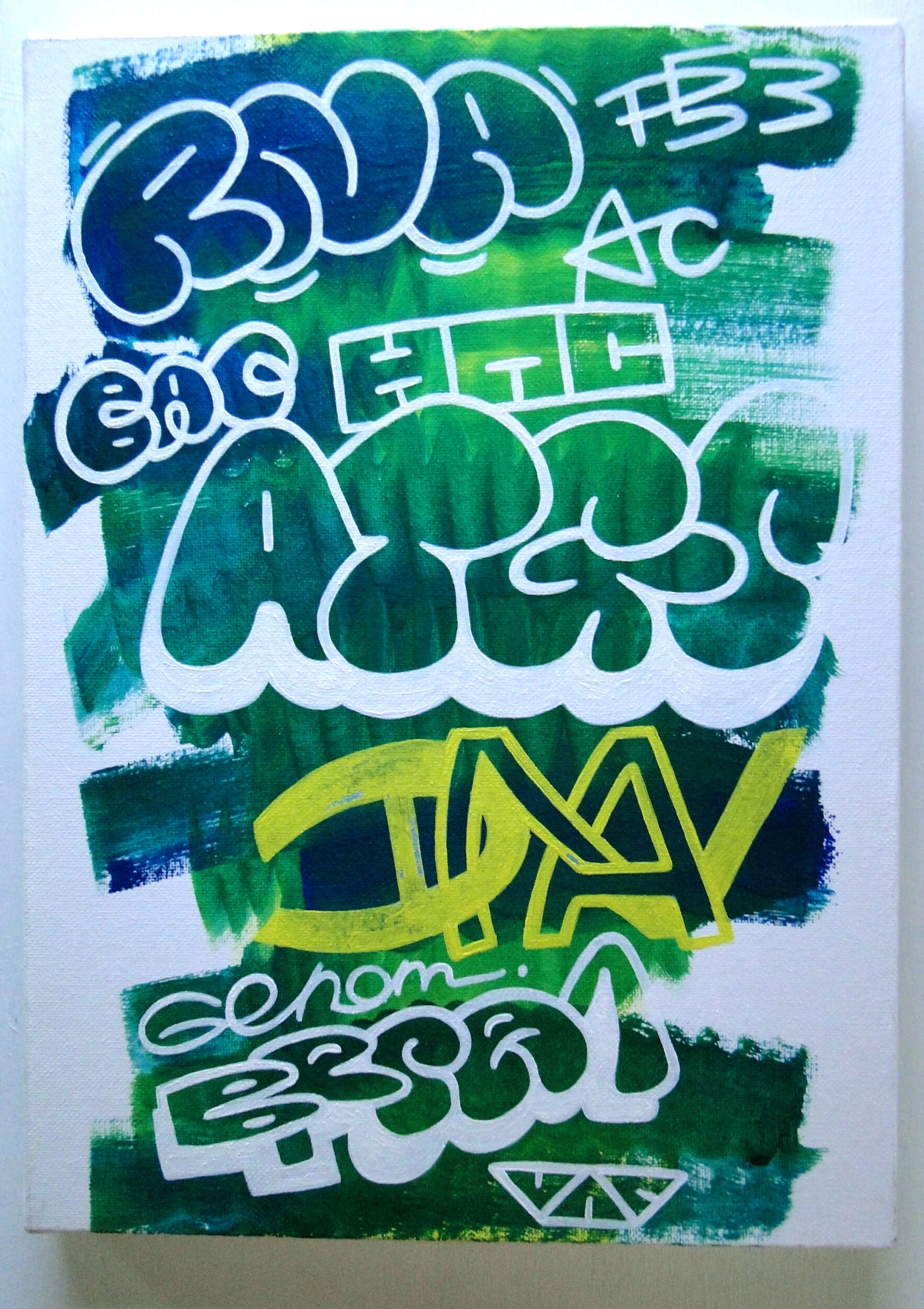 緑色のグラフィティアート 原画 絵画 キャンバス画 アルファベット