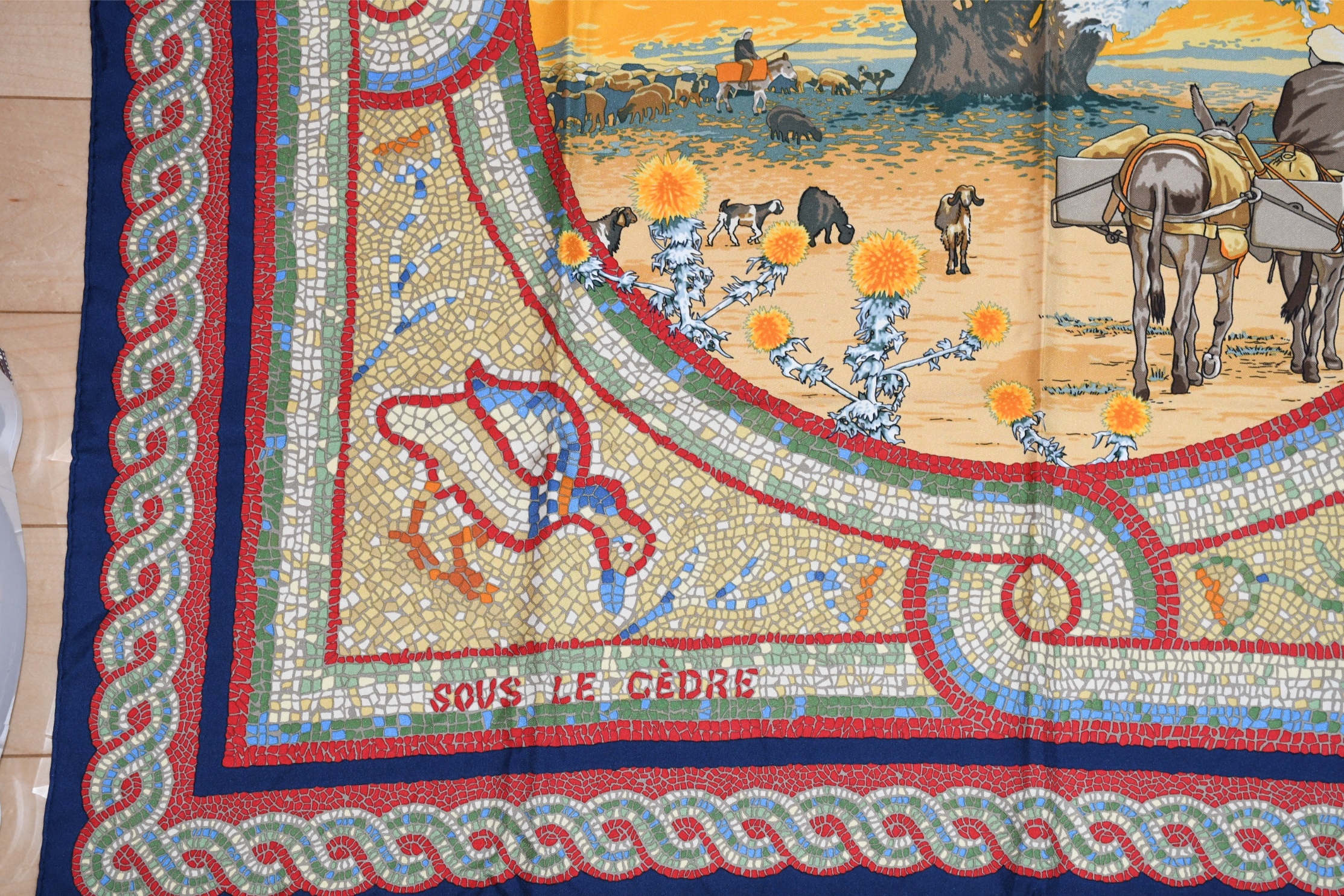 Hermes Scarf Sous le Cedre silk 90 cm navy blue red Carre