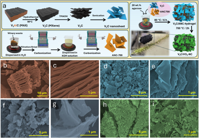 V2CTx-MXene/winery waste derived carbon-VO2/V2C-MXene aerogel