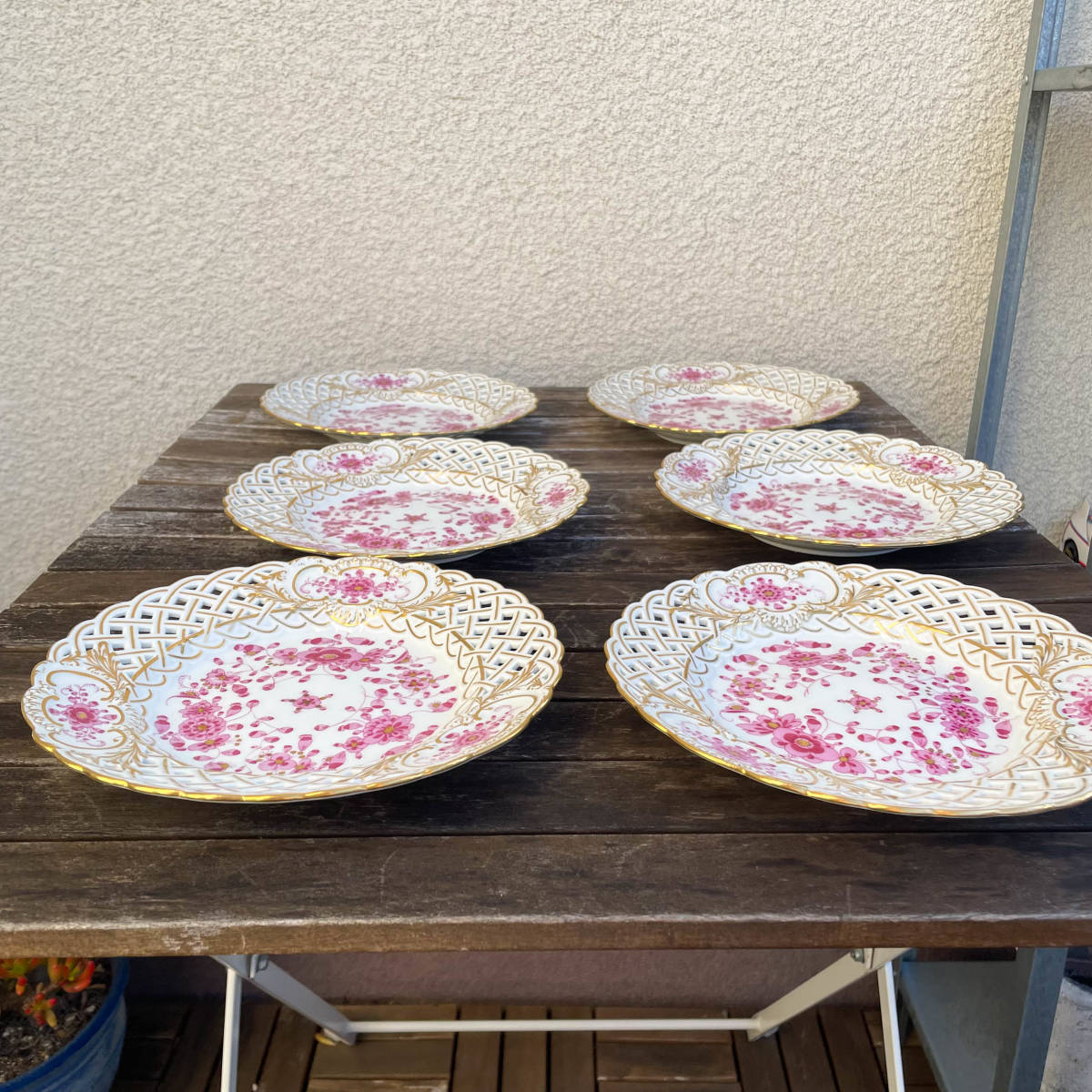 マイセン インドの華 リッチピンク プレート 20cm 1級品 金彩 5枚