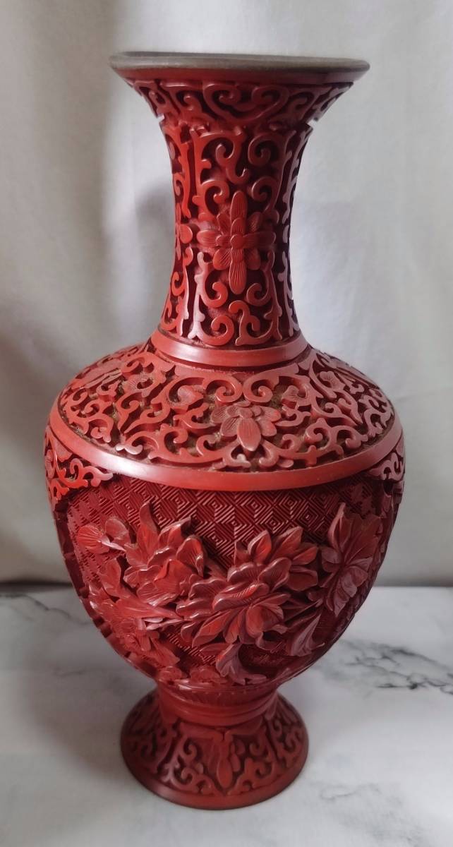 堆朱漆風鎮朱中国アンティーク掛軸飾り古玩古美術China 赤