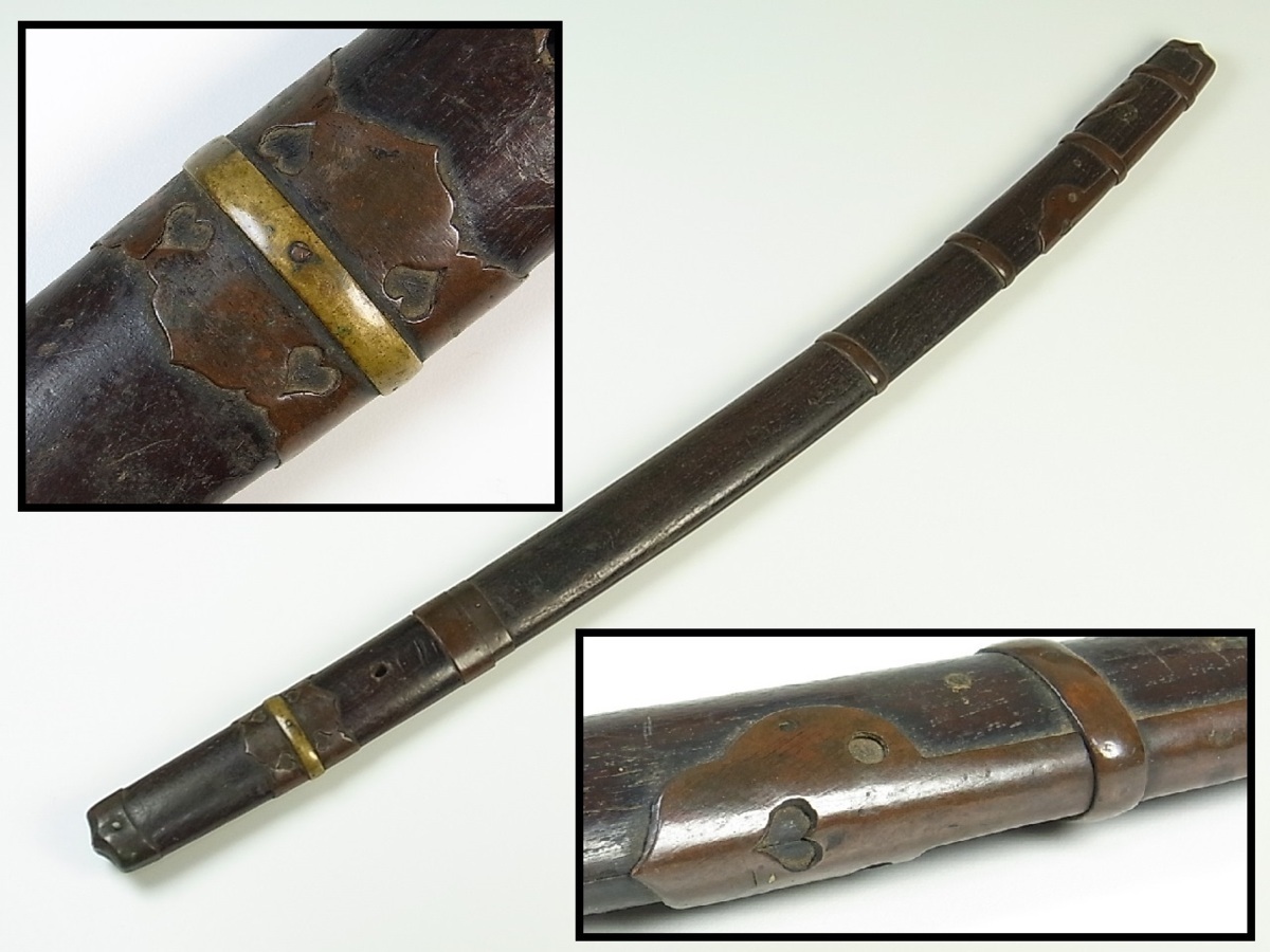 時代 日本刀装具 唐木 銅製金具 鞘と柄 拵一式 肥後拵え 全長52cm 脇差