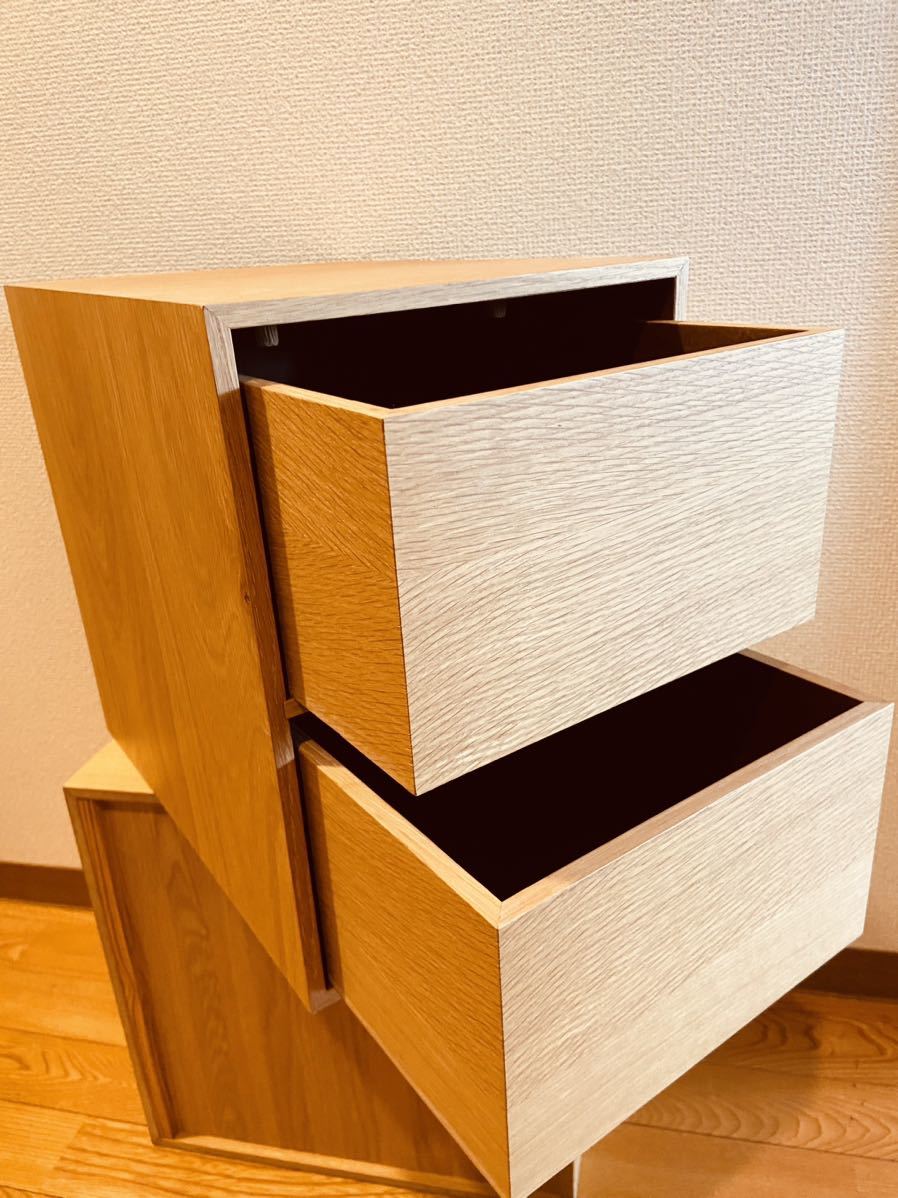 美品 廃盤希少 無印良品 木製収納ケース 引出式 2段 オーク材 幅26