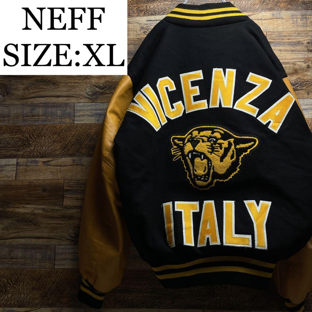 NEFF ネフ レタードスタジャン xl 黒 ブラック オレンジ 刺繍 ワッペン