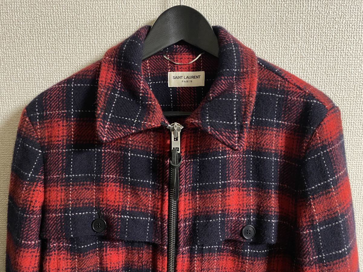 saint laurent paris 13AW赤黒チェックブルゾン コート 46 サン