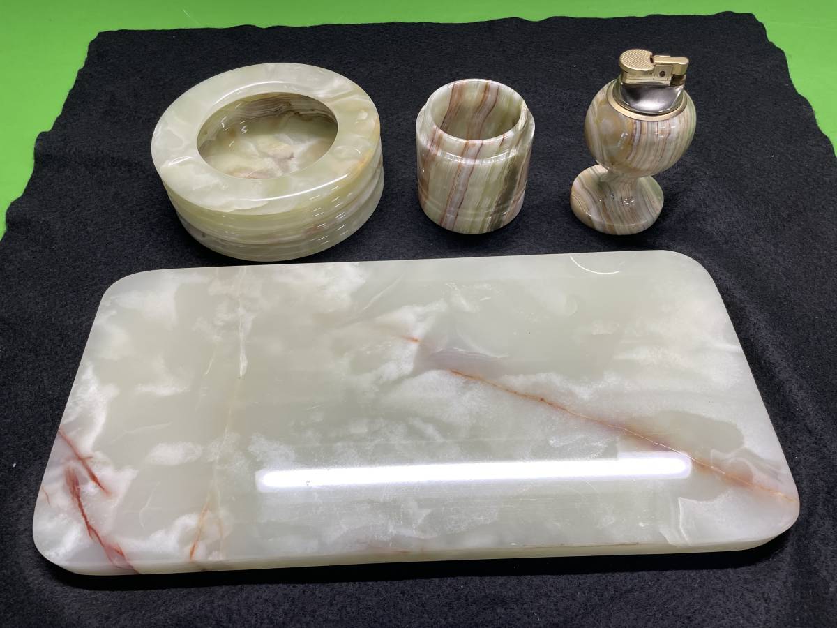 大理石 応接 4点セット 灰皿 ライター 喫煙具 煙草入れ 卓上ライター