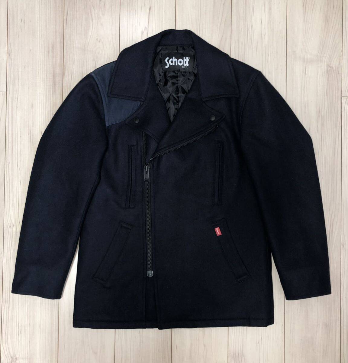 美品 Schott x Stussy ジップ ライダースPコート M ショット