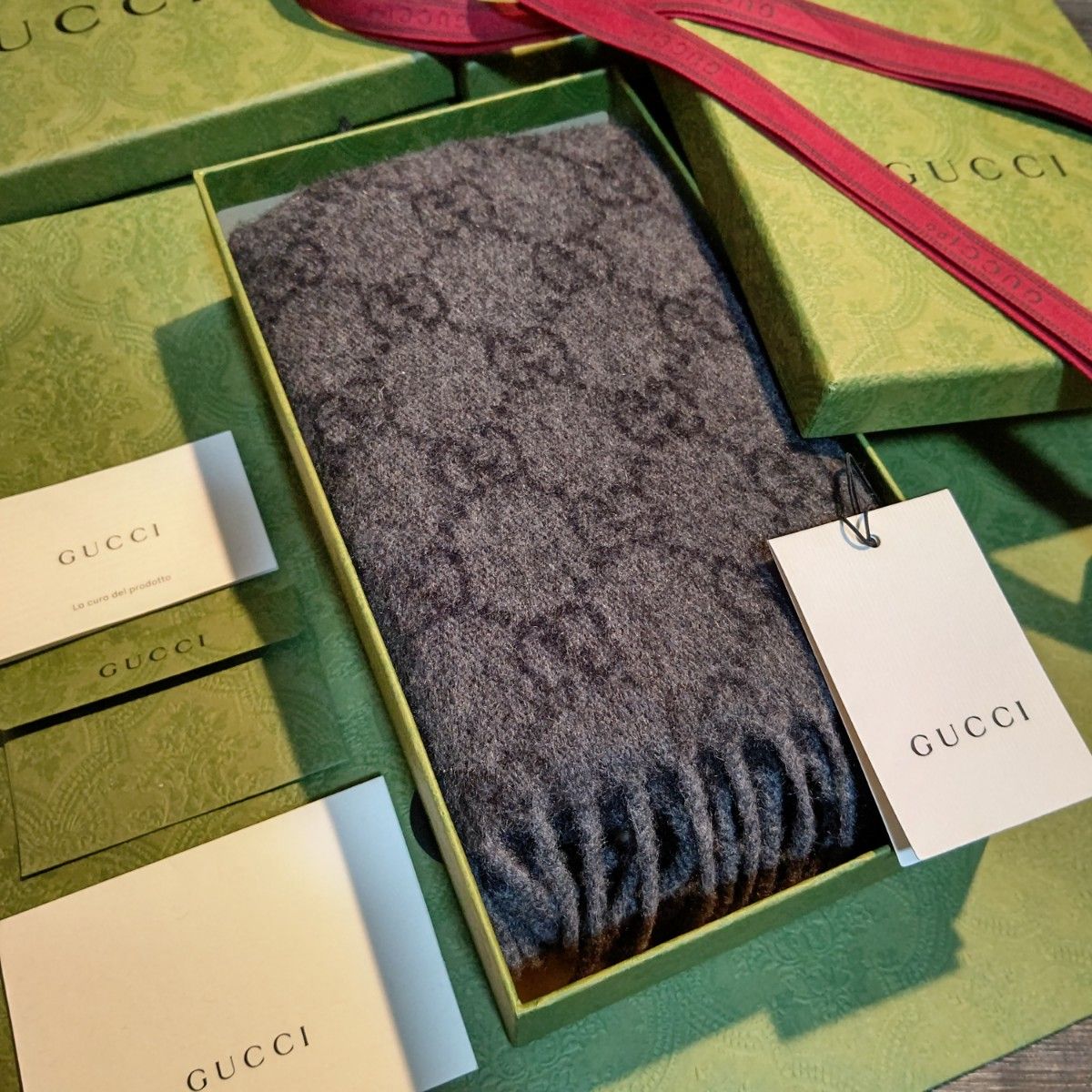 ❤新品箱袋付❤GUCCI マフラー ショール ストール❤最高級カシミア100％❤