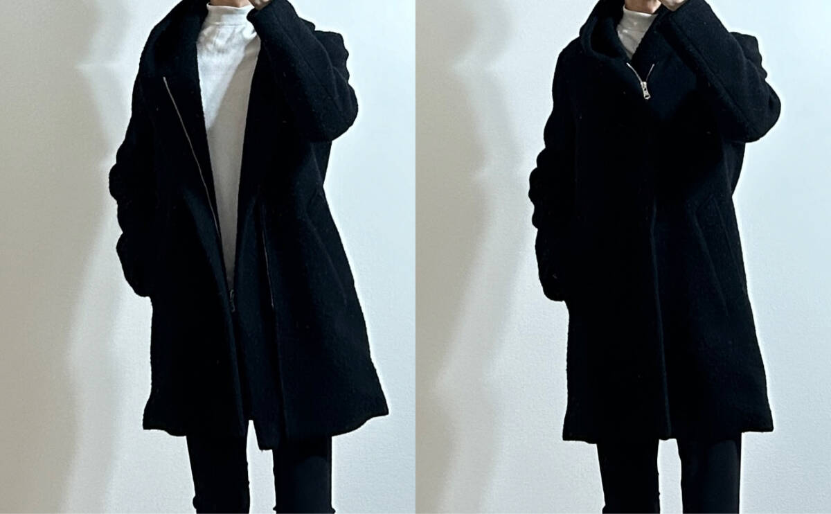 定価15 8万 1piu1uguale3 DOUBLE JACQUARD WOOL WRAP HOOD COAT Ⅳ 黒