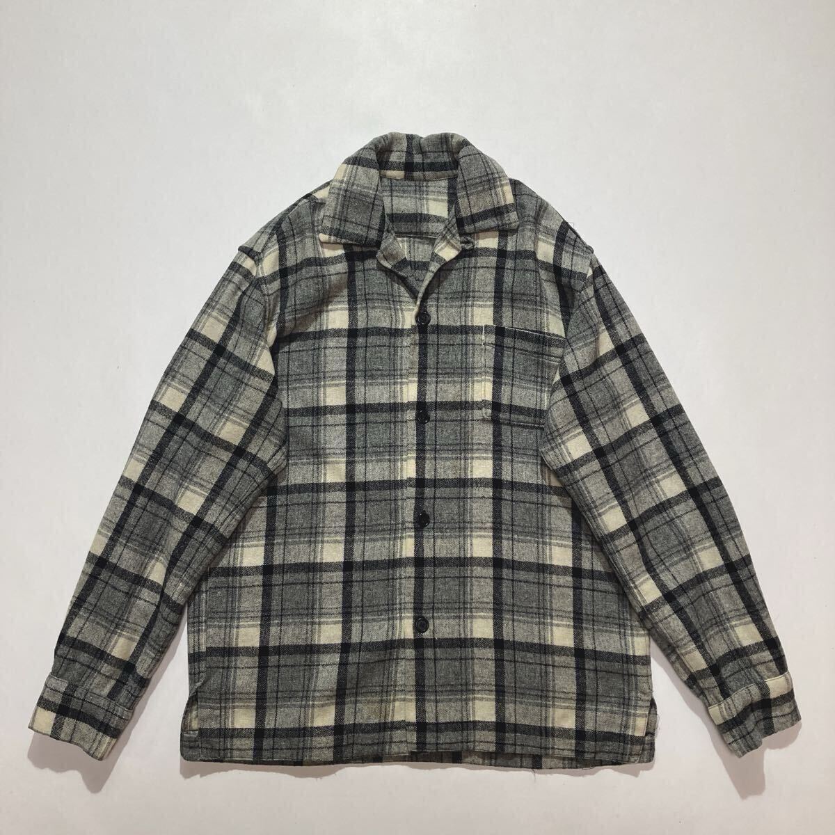 50s 60s Ardee ウールシャツ オープンカラー 白黒 検 オンブレ 50s