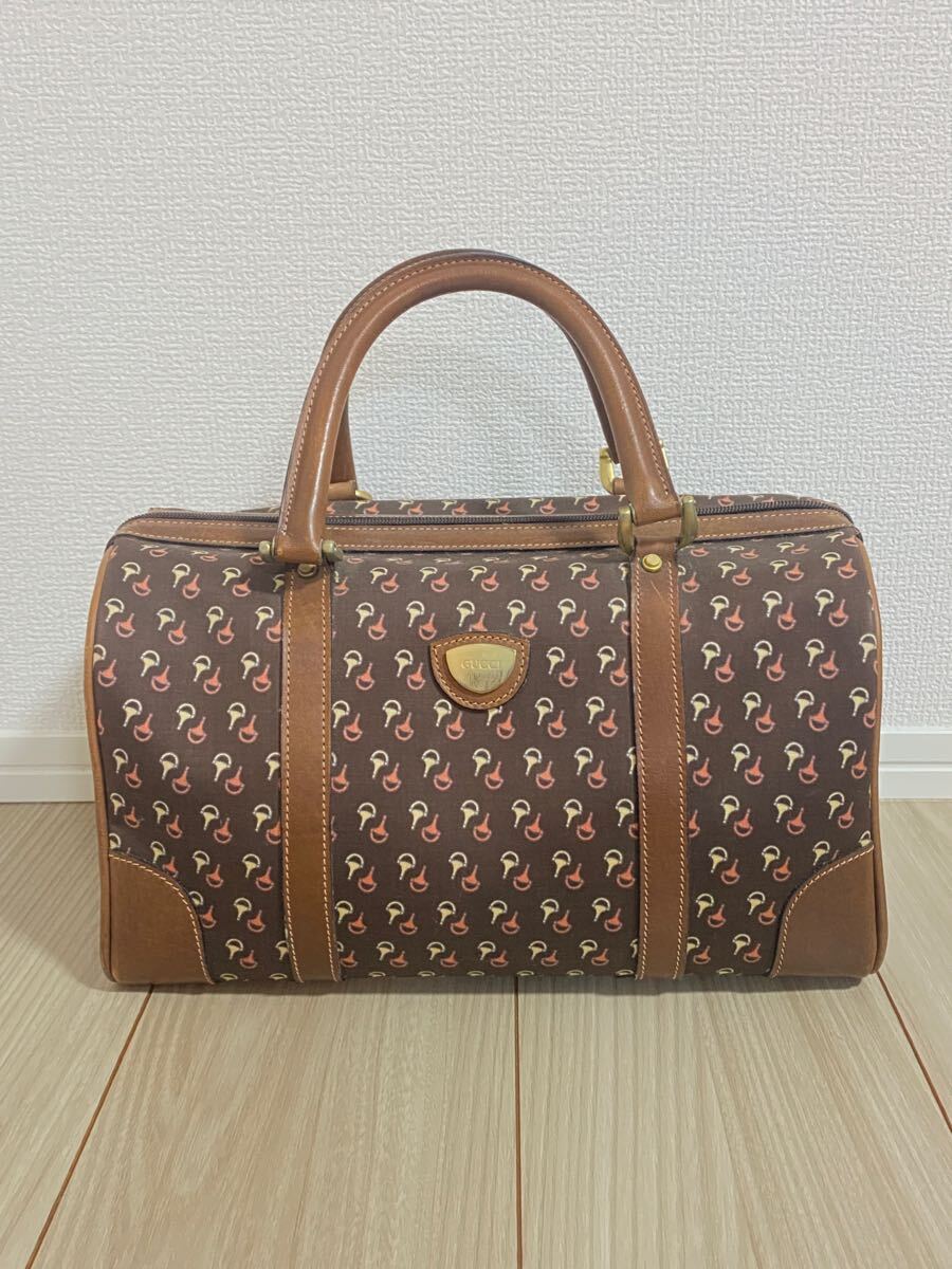 GUCCI オールドグッチ GG柄シェリーライン ミニボストンバッグ ブラウン
