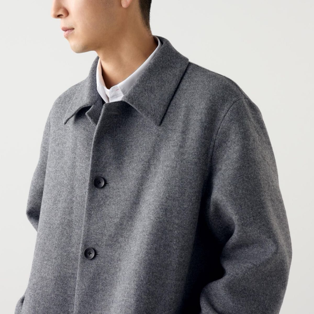 ユニクロC 24FW ダブルフェイスコート ブラック L UNIQLO C ユニクロC