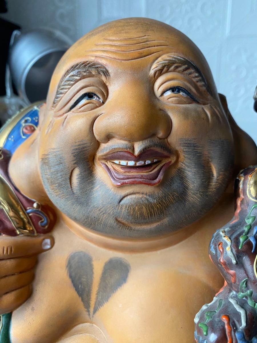九谷焼 布袋尊 金彩 色絵 布袋像 特大約45cm 美品陶器製 骨董品 七福神
