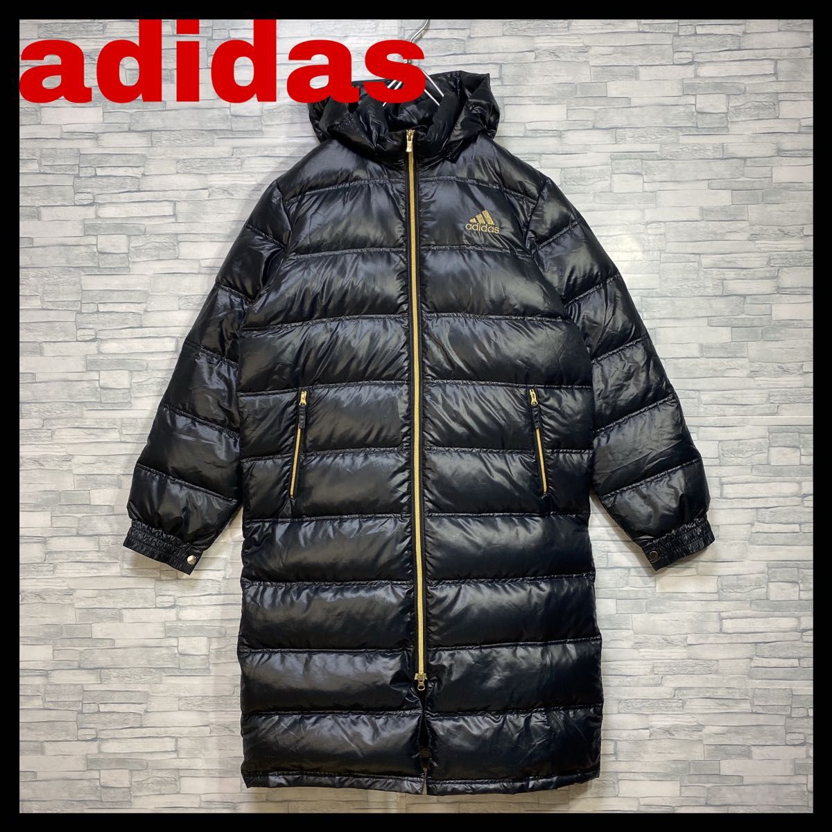 adidas アディダス ワンポイント刺繍ロゴ ゴールドジップ ベンチコート