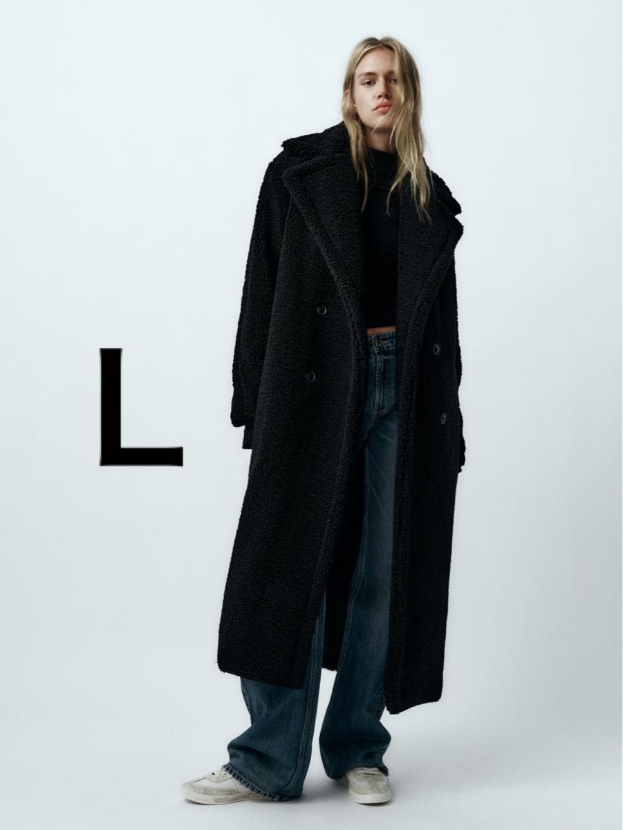 ZARA エクストラロングフェイクボアコート ブラック L 新品｜Yahoo