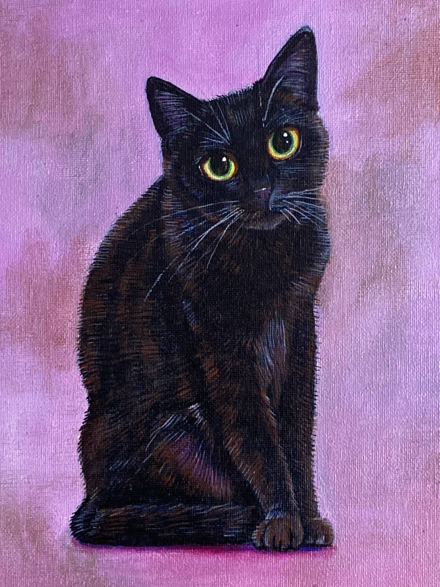 Yahoo!オークション - 黒猫の絵 オリジナル 一点物 アクリル画 ネコの