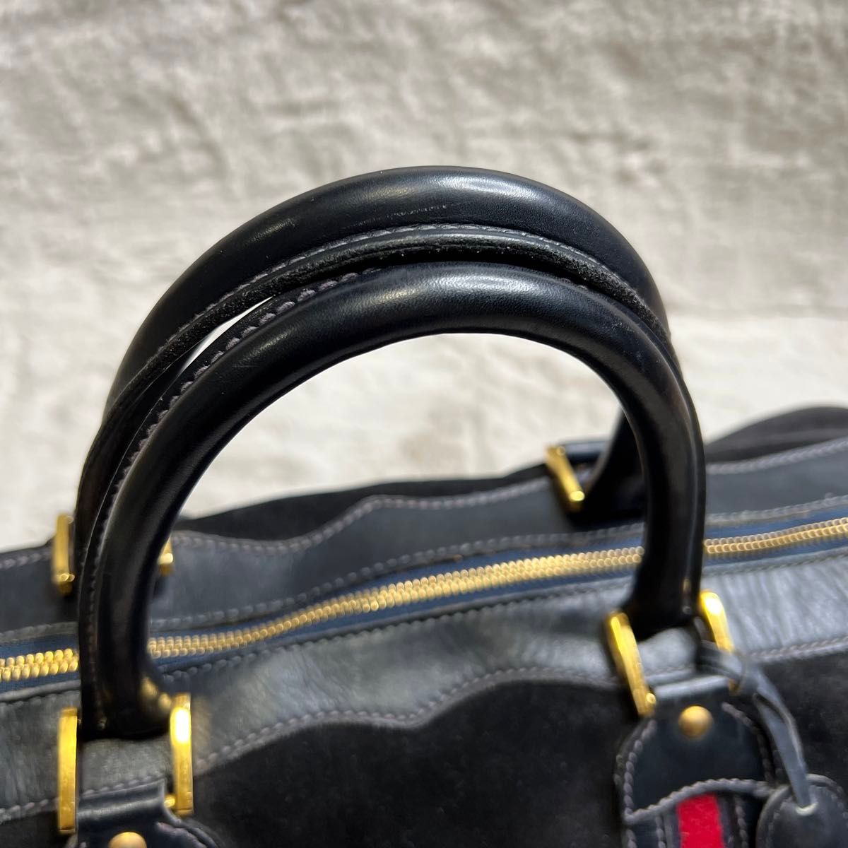 極希少 グッチ GUCCI ボストンバッグ スエード シェリーライン 黒 本革