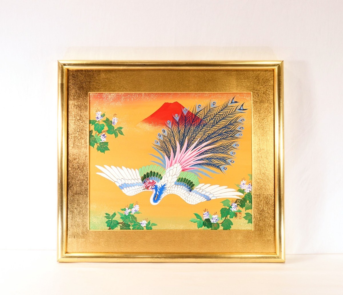 Yahoo!オークション - 真作 あいはら友子 日本画「赤富士に鳳凰」画寸