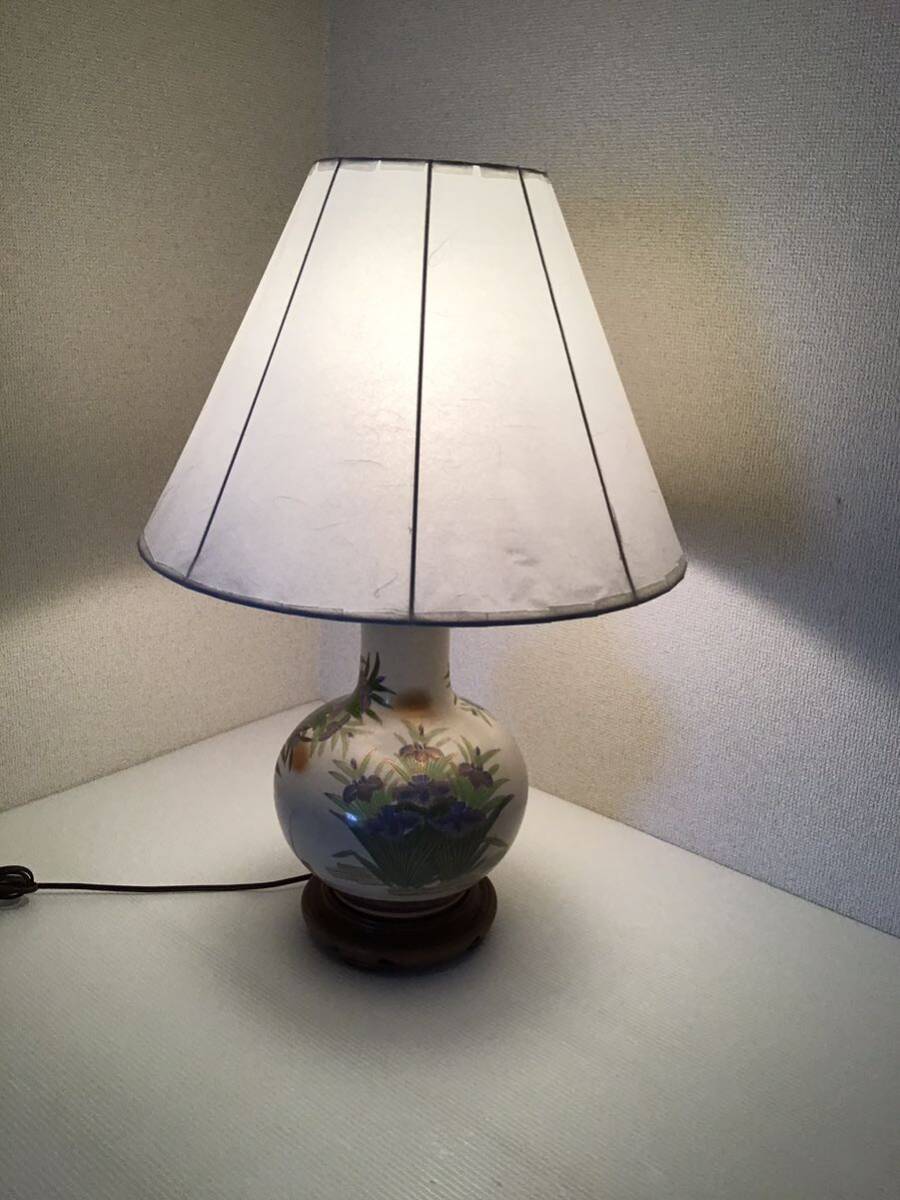 九谷焼 スタンドライト 陶器 高さ67cm シェード45cm 菖蒲 花柄 大型