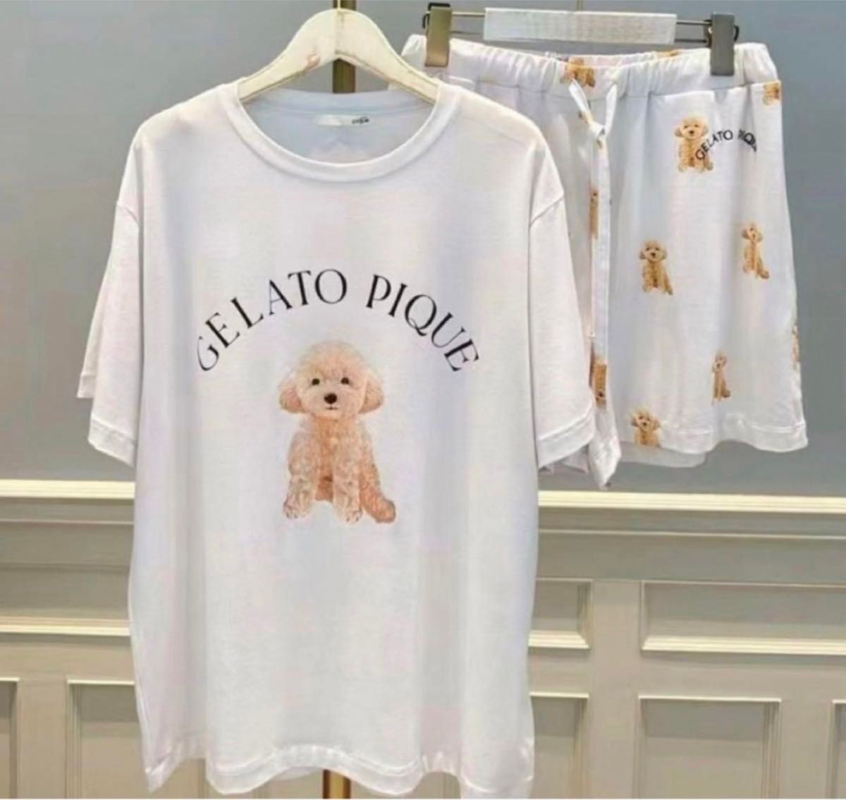 ジェラートピケ トイプードル柄Tシャツ&パンツ上下セット｜Yahoo
