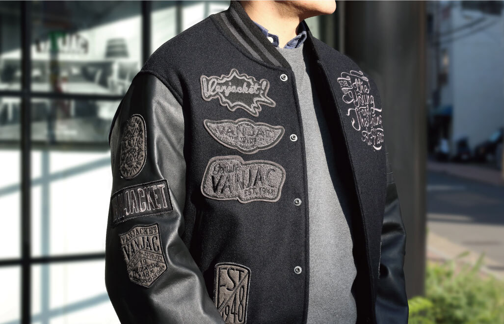 VAN JAC ヴァンヂャケット プレミアム スタジャン 濃紺×黒 M VAN
