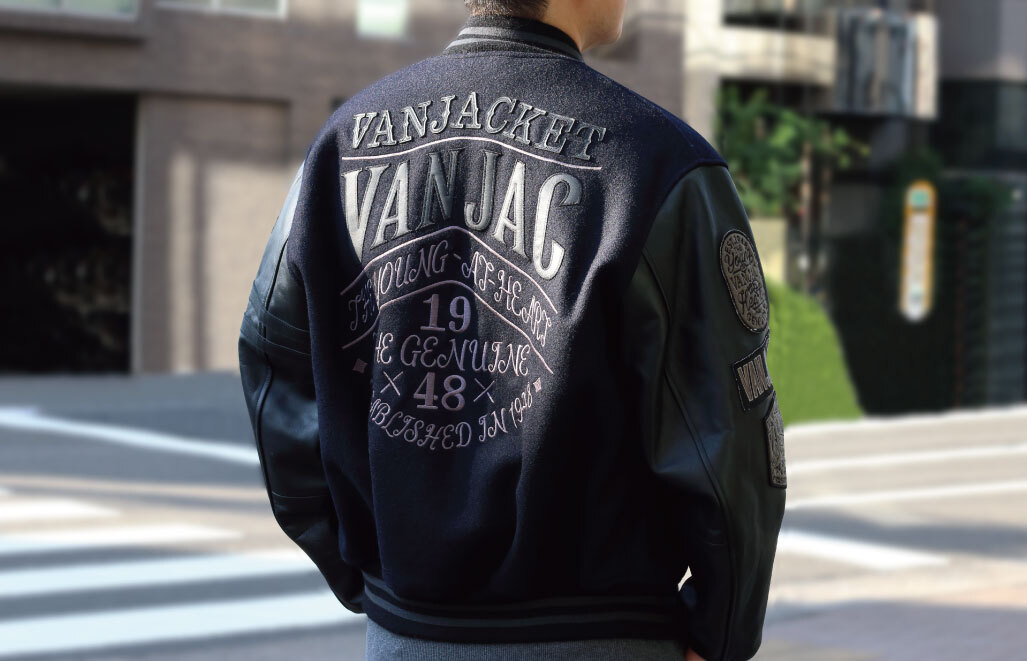 VAN JAC ヴァンヂャケット プレミアム スタジャン 濃紺×黒 M VAN