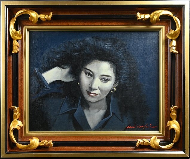 八代亜紀「優」油彩サイン入F6 額装箱付y091811 】油絵自画像人物画