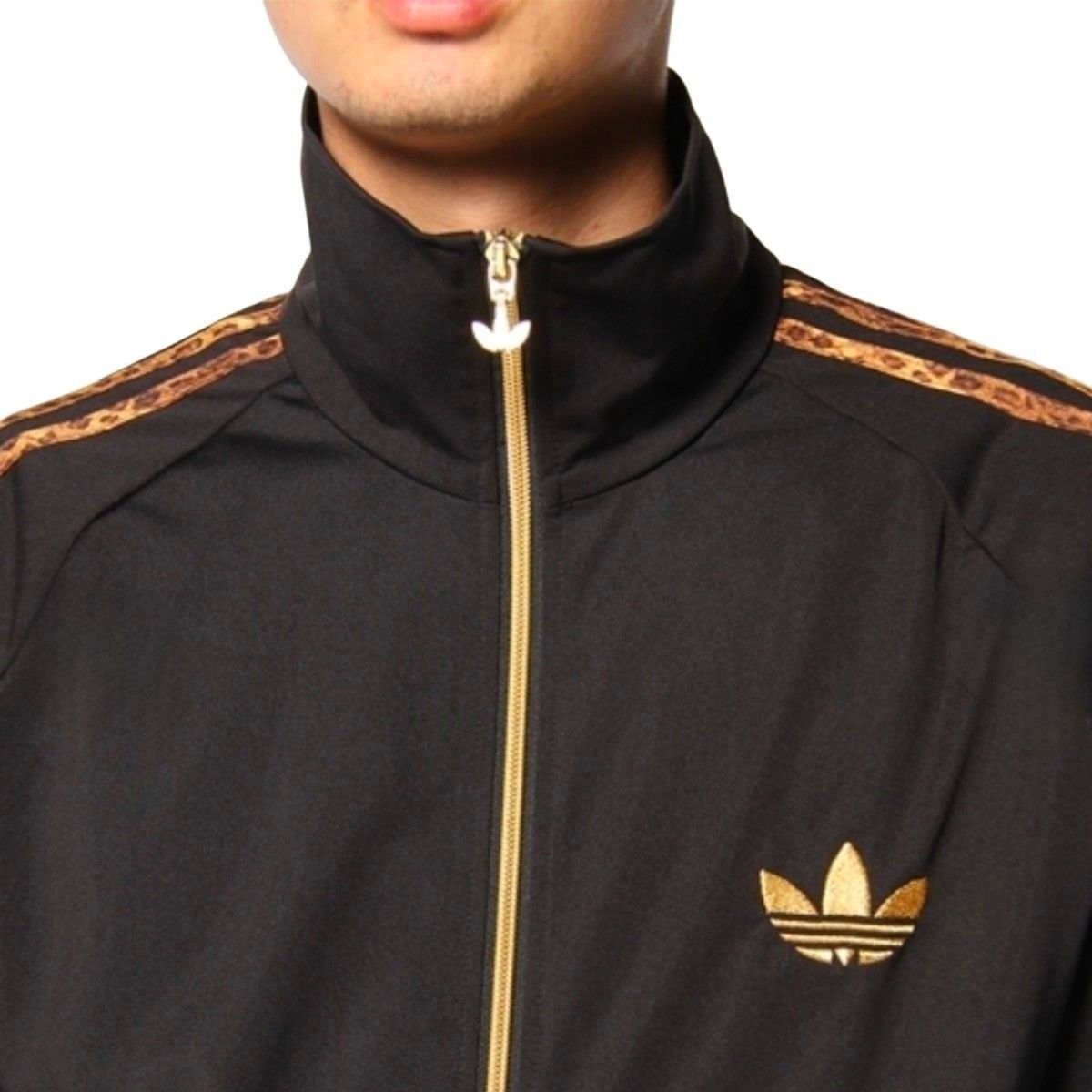 希少柄 adidas 黒 M レオパード トラックジャケット ジャージ スポーツ