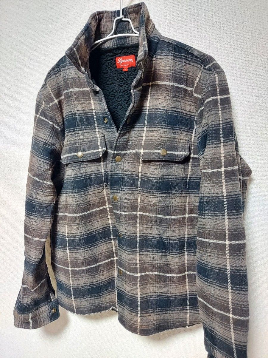 Supreme~ 裏ボアシャツジャケット M チェック柄 バックロゴ