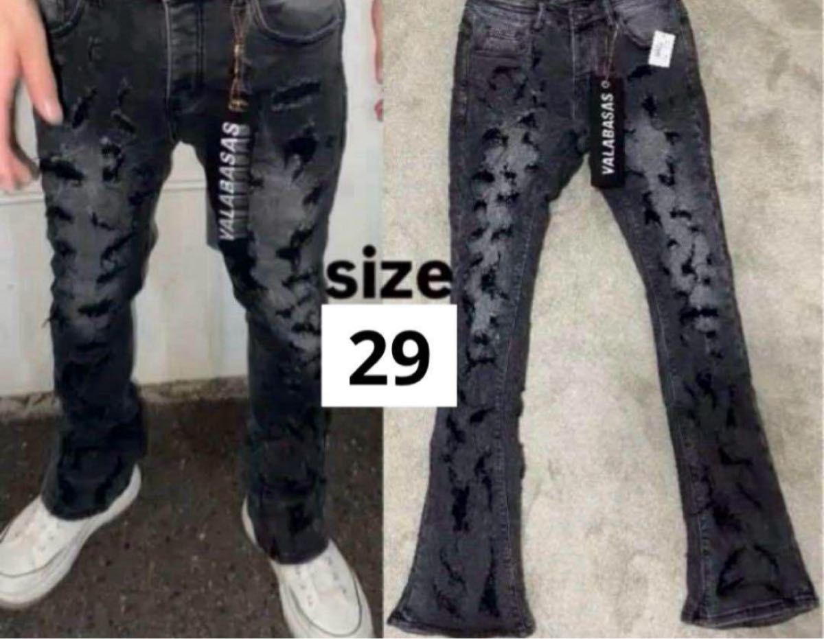 VALABASAS スキニーフレアデニム ブラック ダメージ29新品 バラバサス