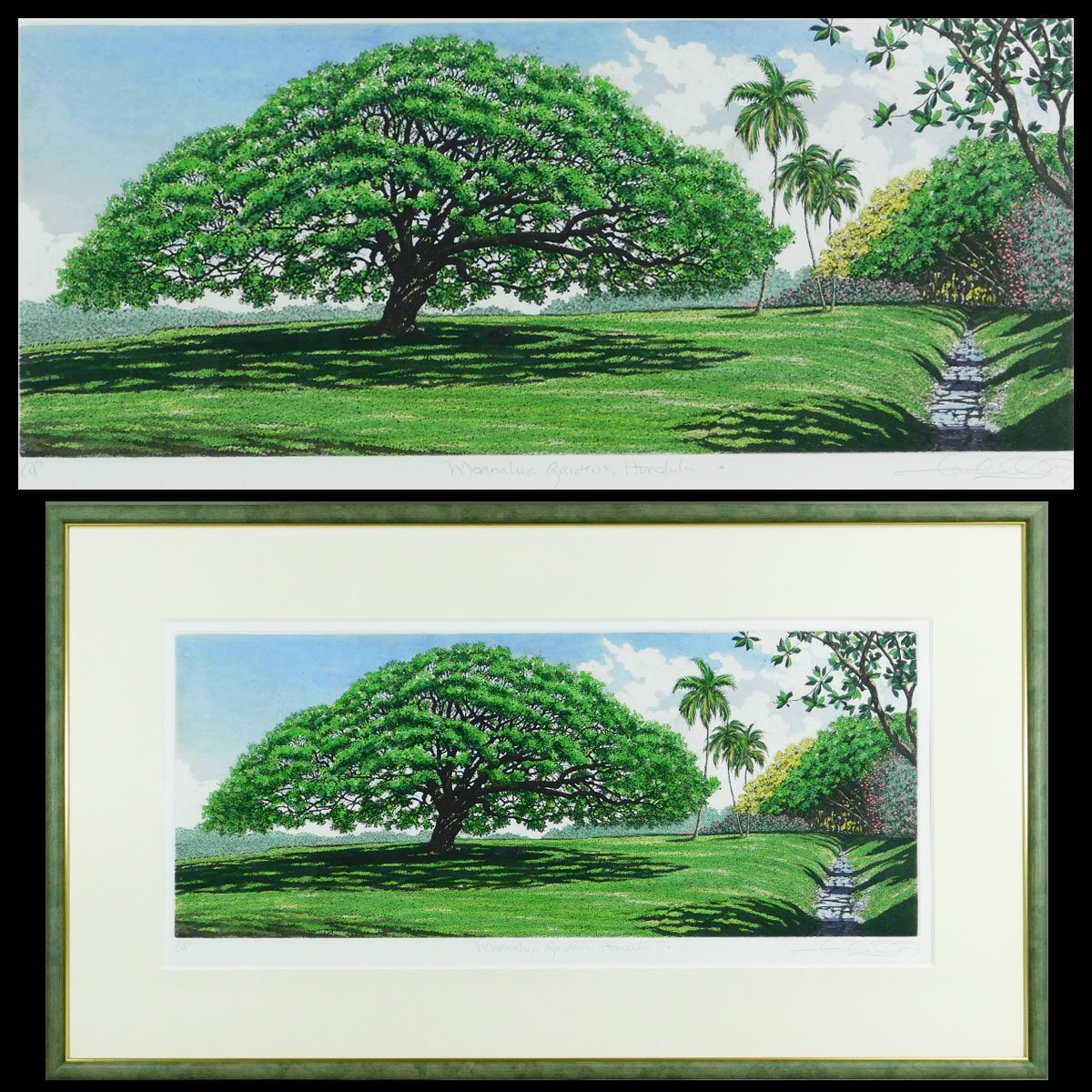 キャロルコレット「MOANALUA GARDEN 」銅版画＋手彩色 直筆サイン有