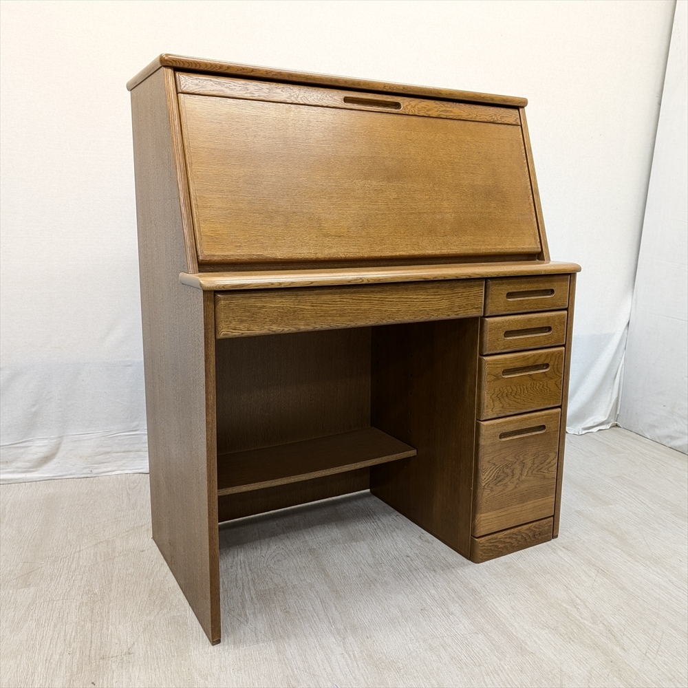 美品 浜本工芸 楢 ナラ材 ライティングデスク ライティングビューロー
