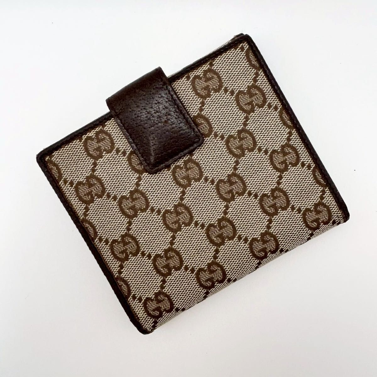 GUCCI グッチ 二つ折り財布 GGキャンバス レザー GG柄 ダークブラウン