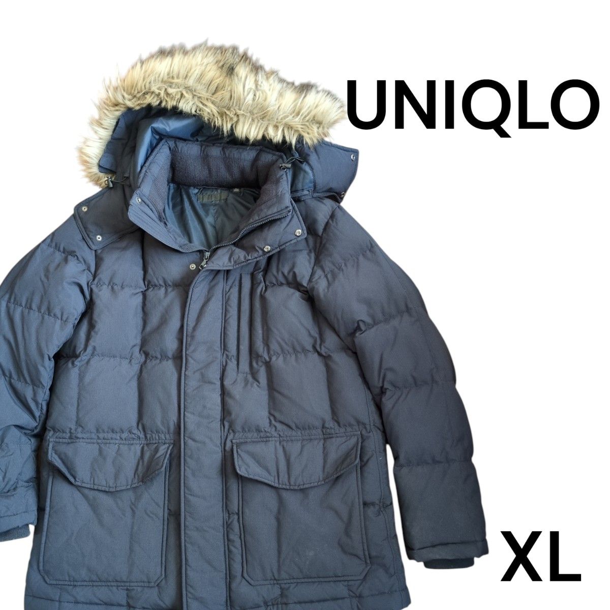 UNIQLO ユニクロ XL ダウンジャケット ブラック 黒 ファー ダウン