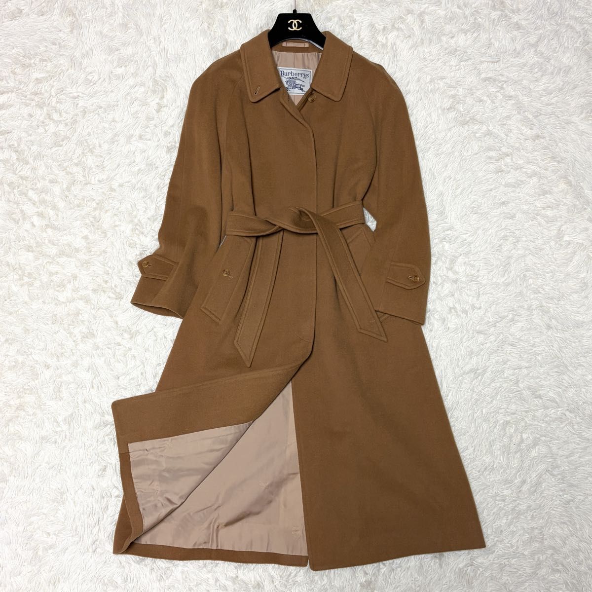 バーバリー カシミヤ ウール ロングコート ベルト キャメル ベージュ