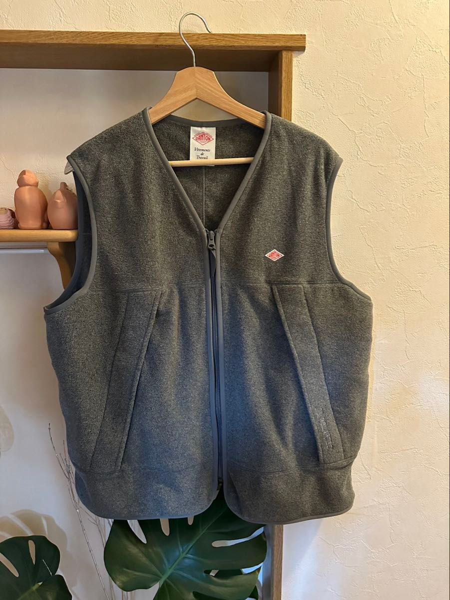 DANTON ダントン フリース ベスト グレー Vネック ジップアップ 中古品