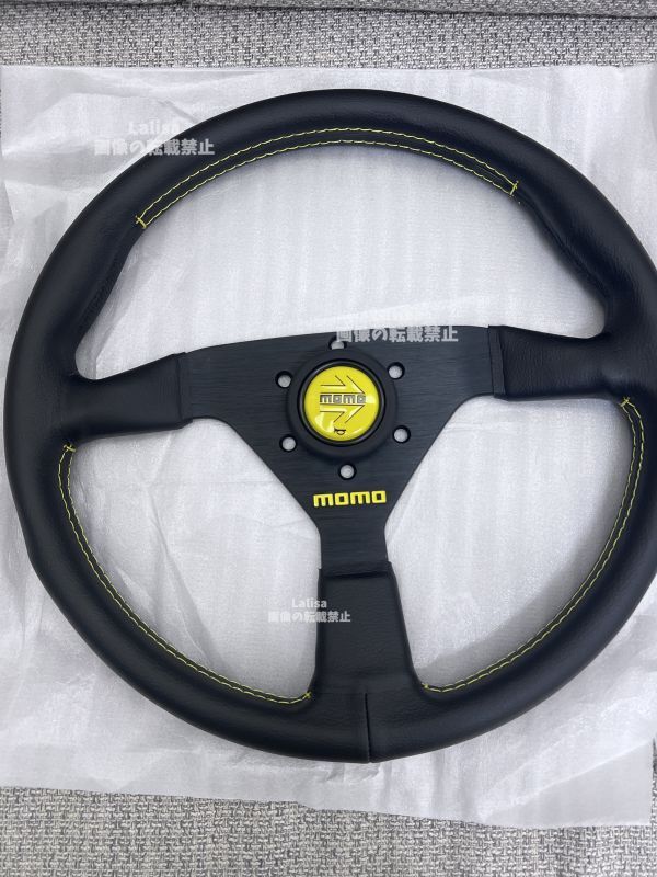momo スポーツステアリング 3スポーク 黒/黄色MOMO 345mm/14インチ