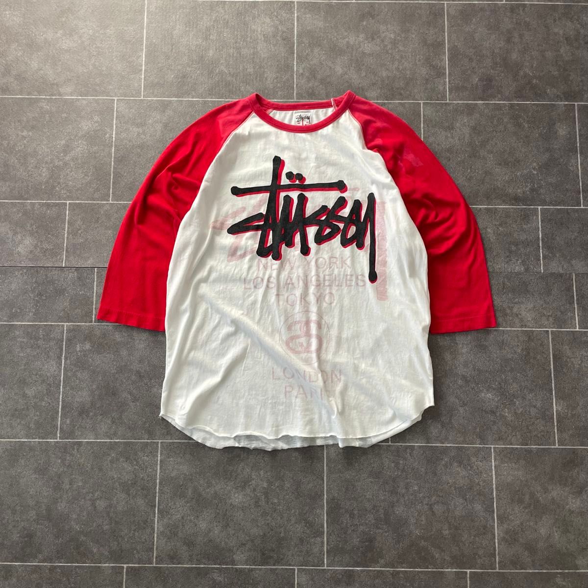 90-00's old Stussy ステューシー world tour 七分袖 ラグラン Tシャツ