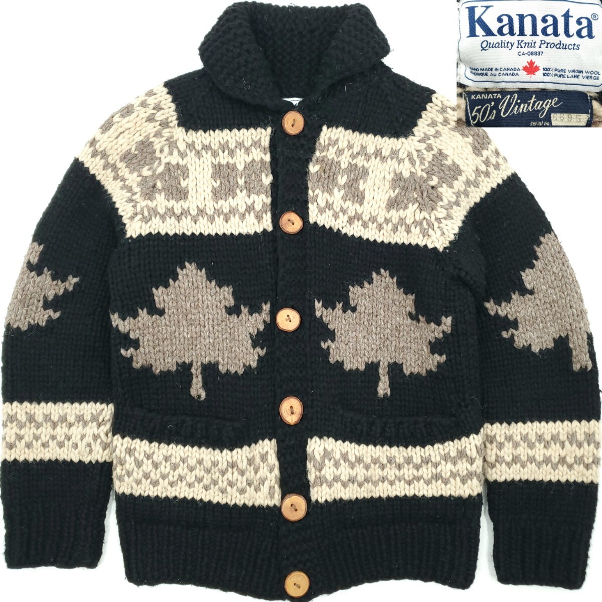 限定シリアル№ Kanata Mカナダ製カウチンセーター最高級ニット黒カナタ