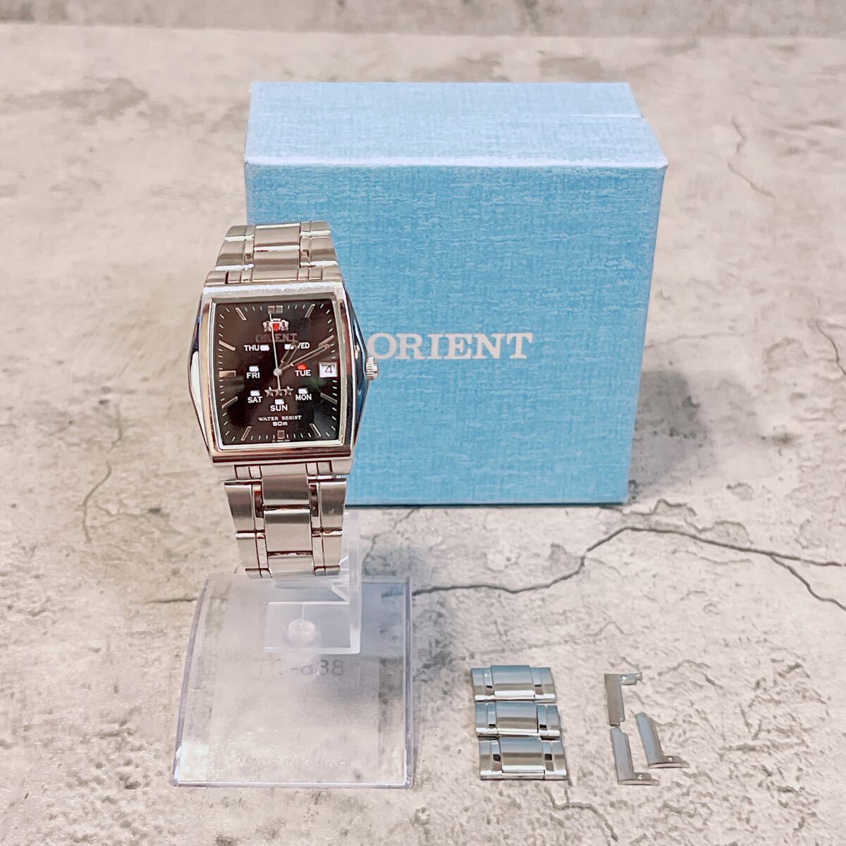 美品 ORIENT オリエント スリースター スクエア 自動巻 腕時計 稼働品