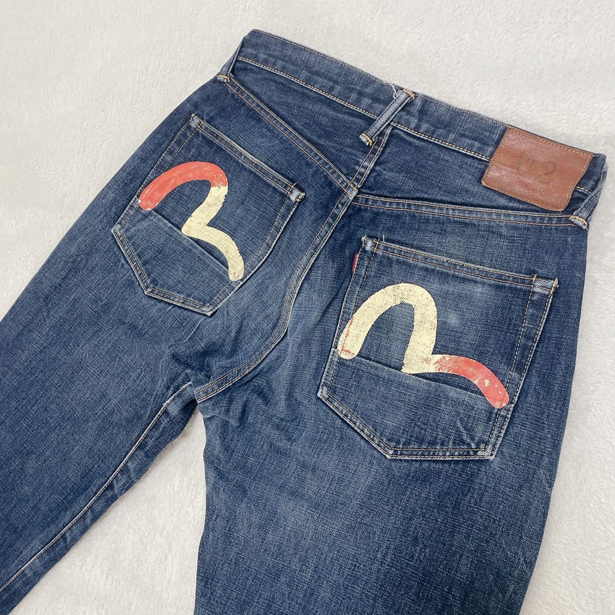 EVISU エヴィス カモメ 赤白 ペイント デニム ジーンズ 古着 橙耳