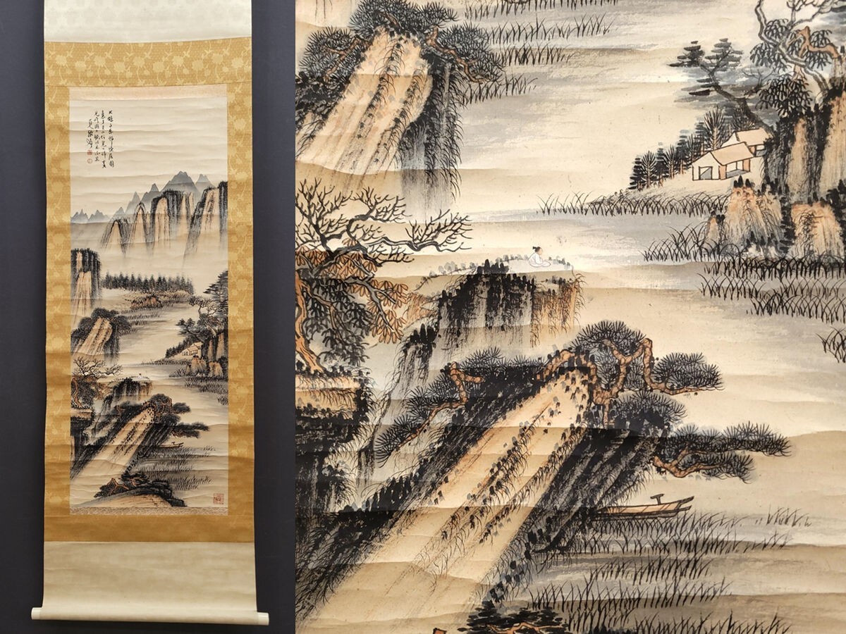 骨董市仕入れ品 中国清時代の掛軸 人物図 肉筆保証 DE378A7-3 骨董市
