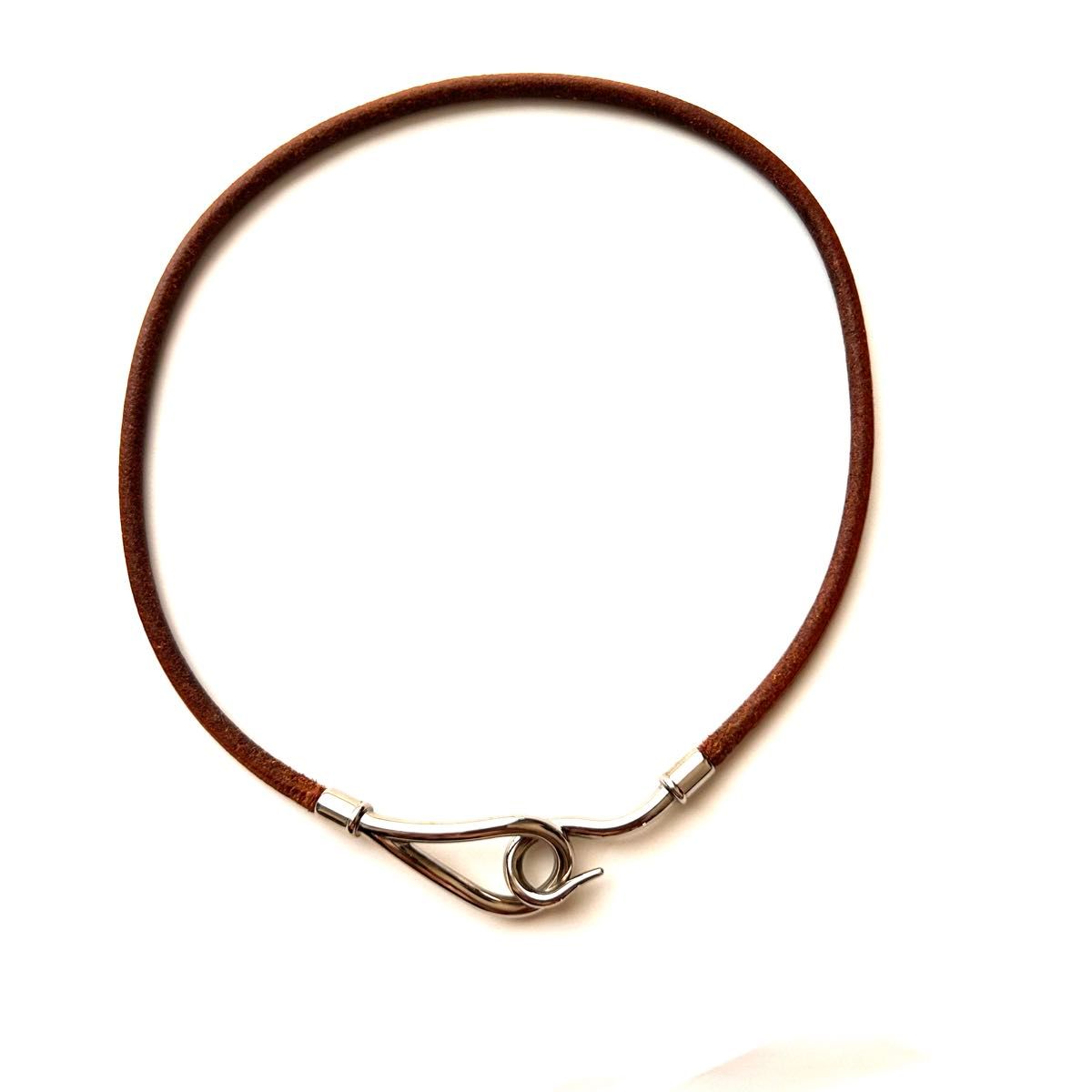 HERMES エルメス ジャンボ レザー チョーカー ブレスレット シルバー