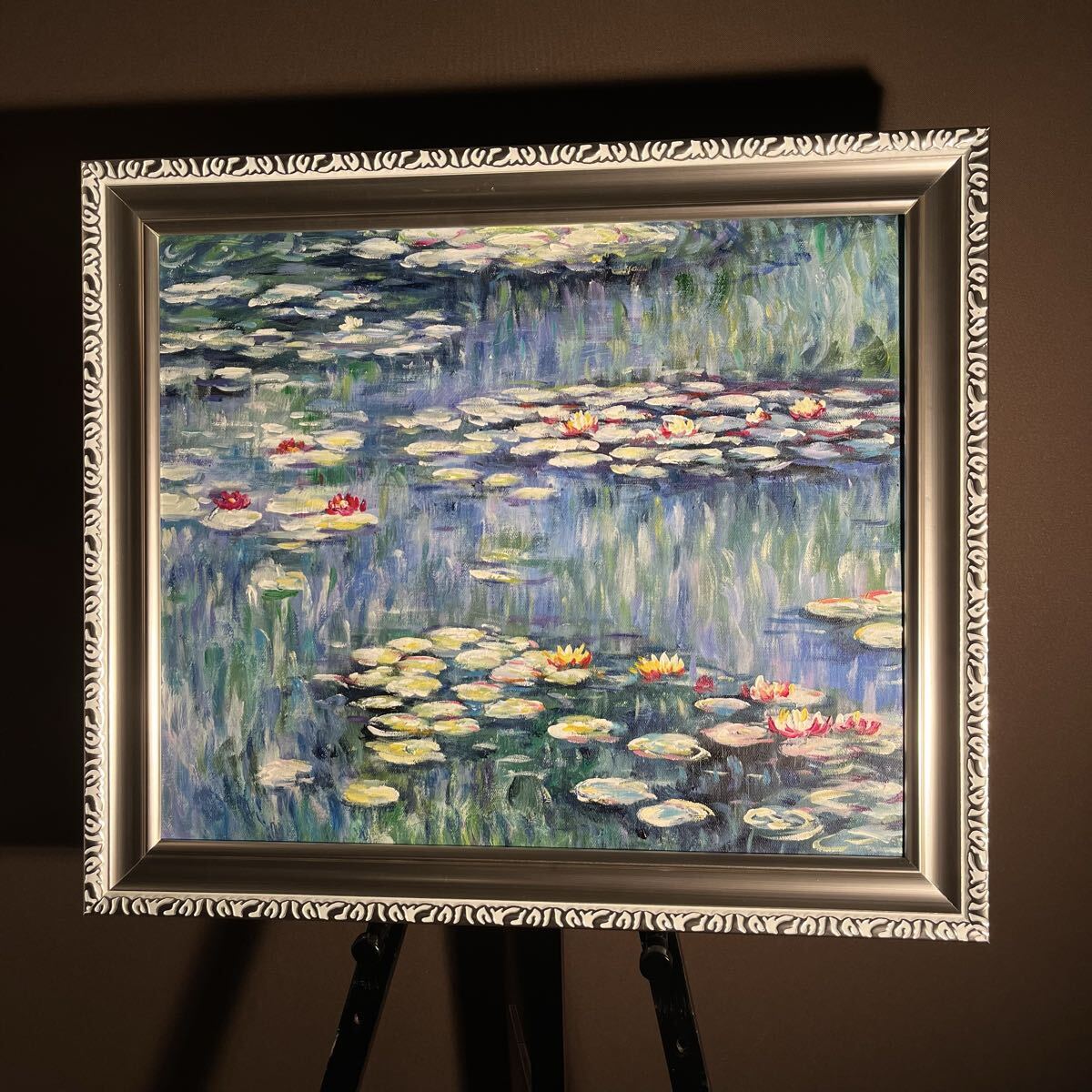 ☆秀作☆ 手書き油絵 クロード・モネ 睡蓮の池 絵画 額付き インテリア