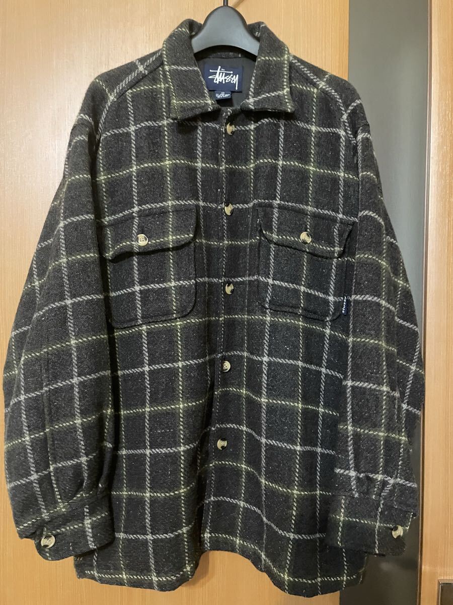 希少 アーカイブ『STUSSY』90s〜紺タグ インド製ウールCPOチェック