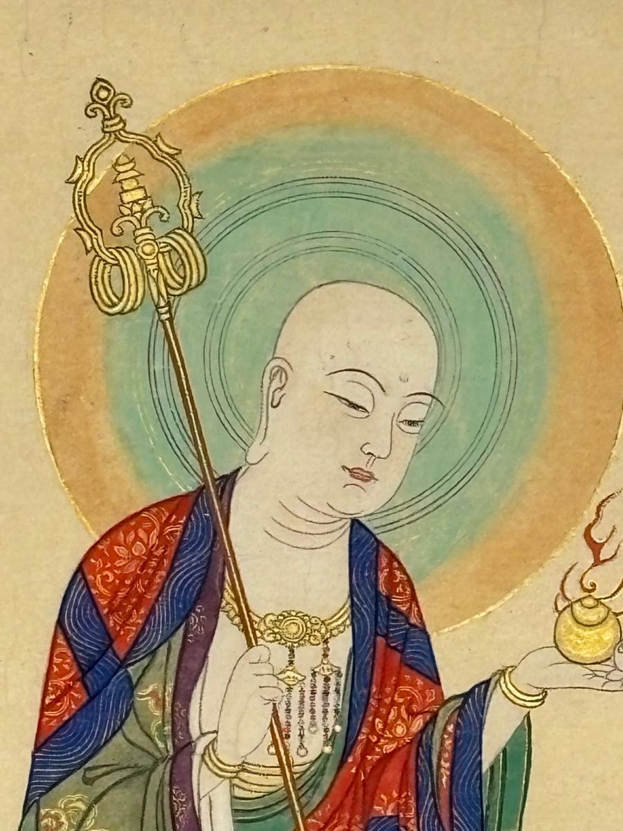 極彩色木版画 地蔵菩薩像」江戸時代 木版図 1枚|仏教美術 仏像 和本