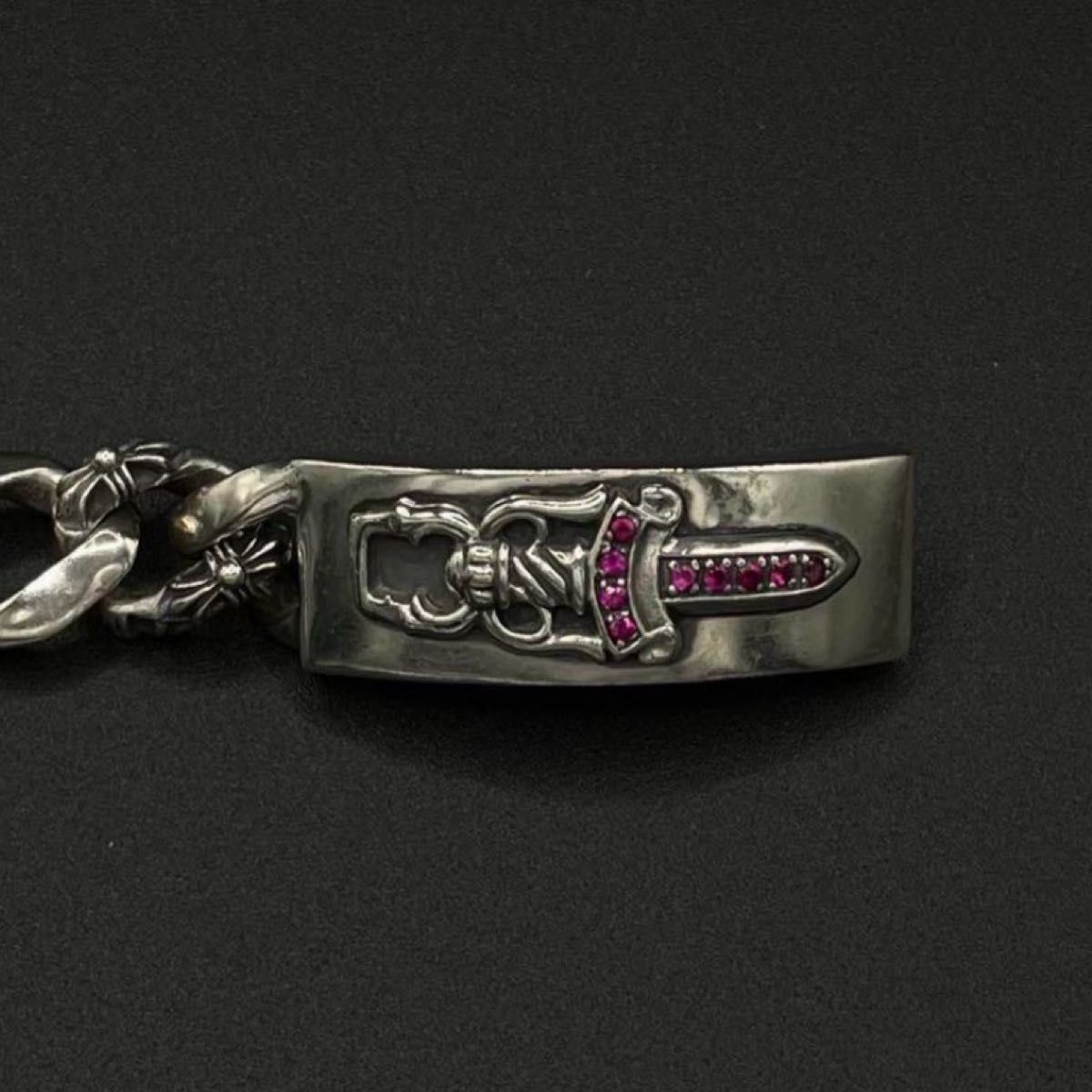 フローラルクロス ダガー IDブレスレット silver 925 色石付き クロム